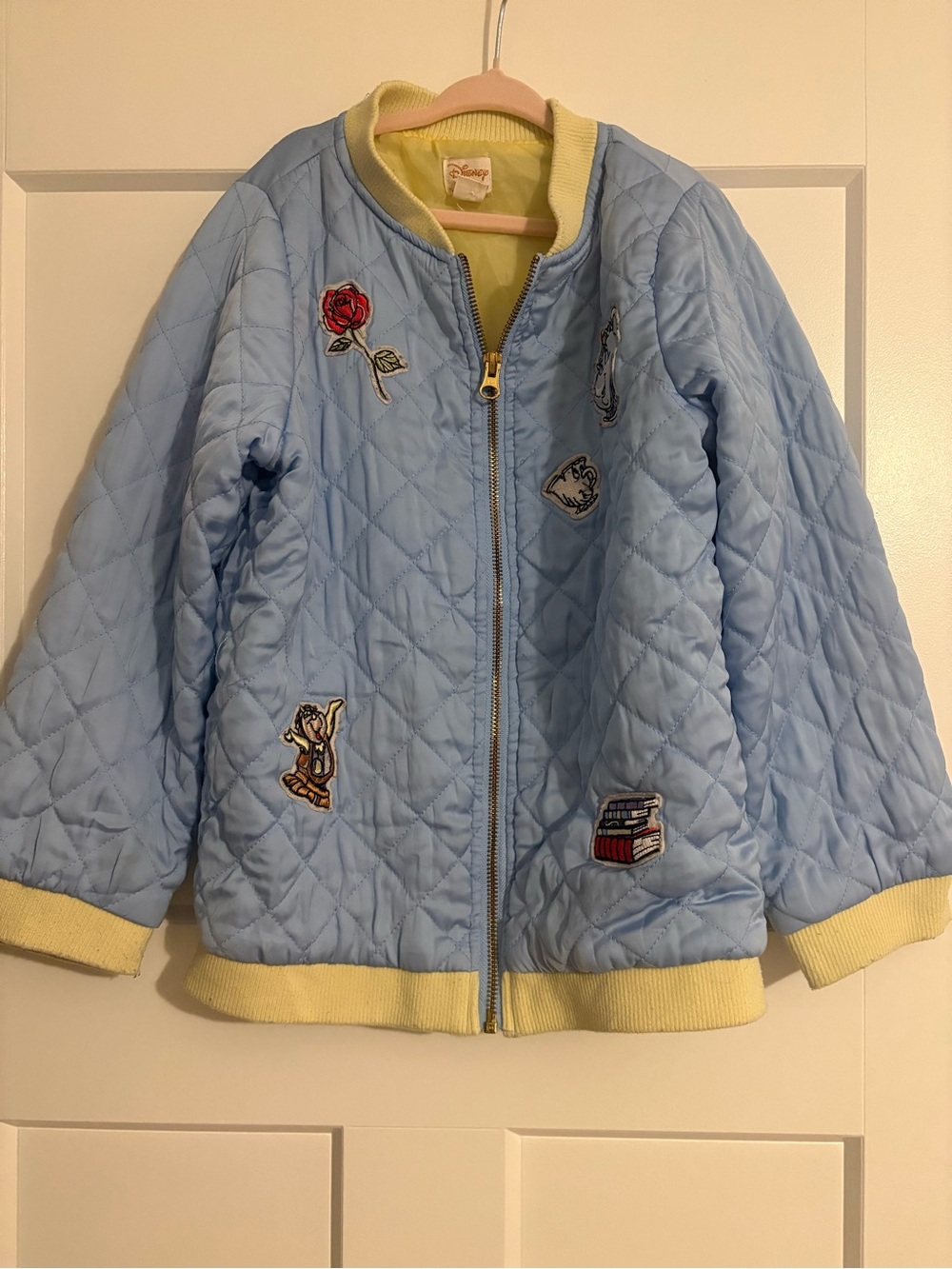 Disney Light Blue Quilted Puffer Jacket with Yellow Trim